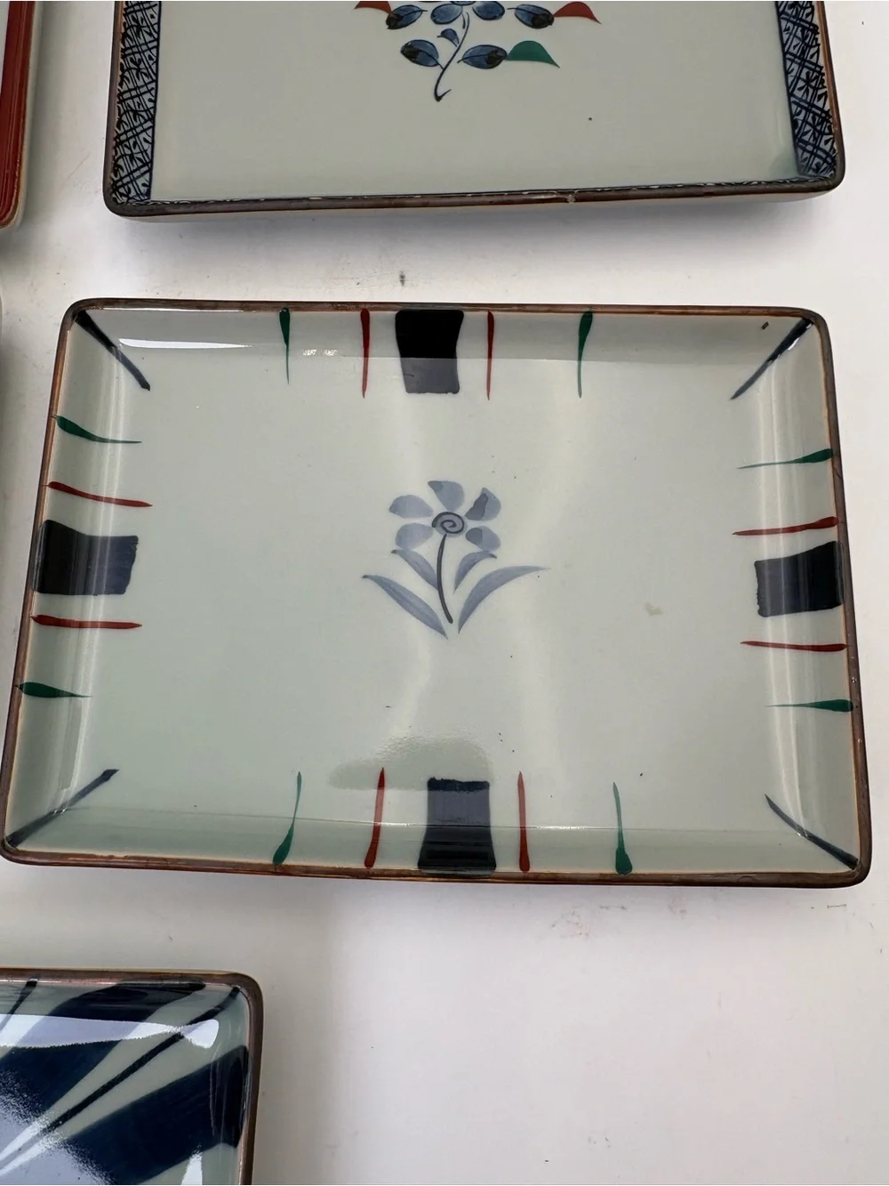 Arita Hand-Painted Ceramic Rectangular Sushi Dish Set - 5 Dishes in Box